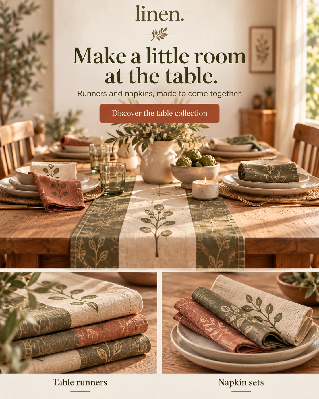 New email proposal for matching linen runners and napkins with new table-setting photography
